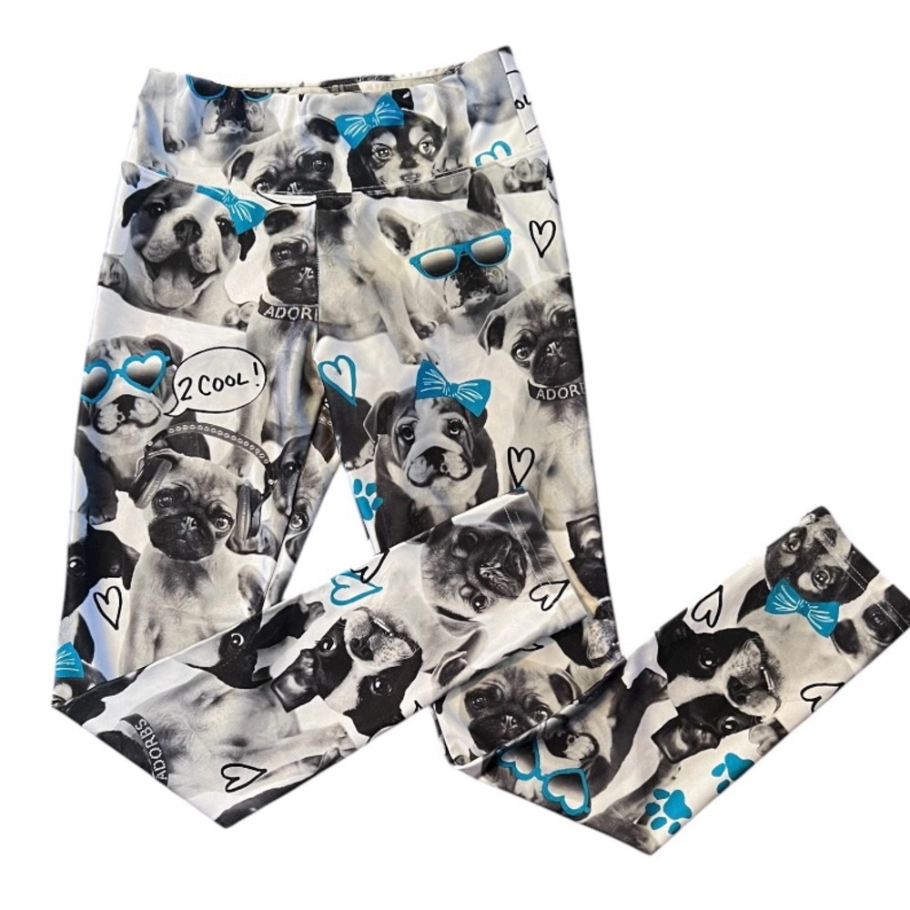 Justice Blue and Black Dog Print Leggings GUC - Picture 4 of 4